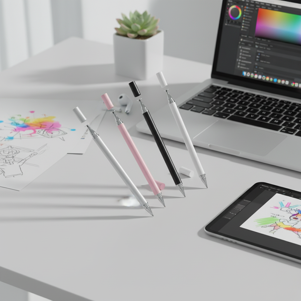 Caneta stylus 2 em 1 para tablets e celulares Android e iOS, sensibilidade alta universal, ponta disco.