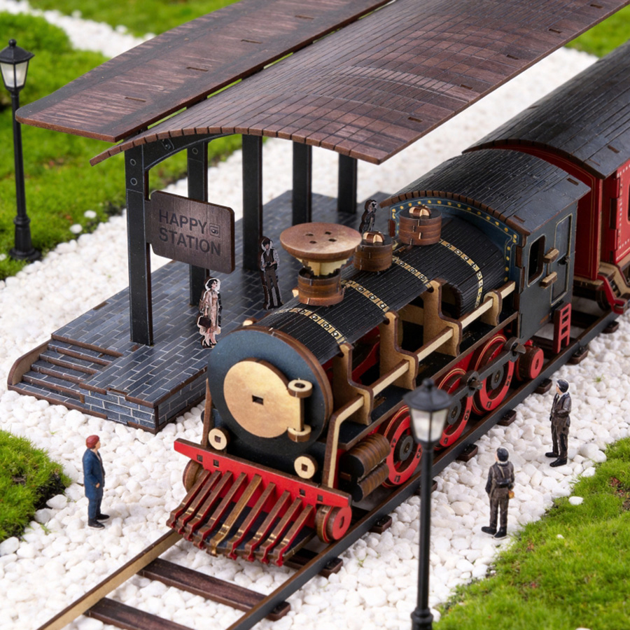Quebra-Cabeça 3D De Madeira DIY : Ferrovia Retrô E Trem A Vapor-Decoração De Casa Artesanal Colecionável (Não Elétrico)