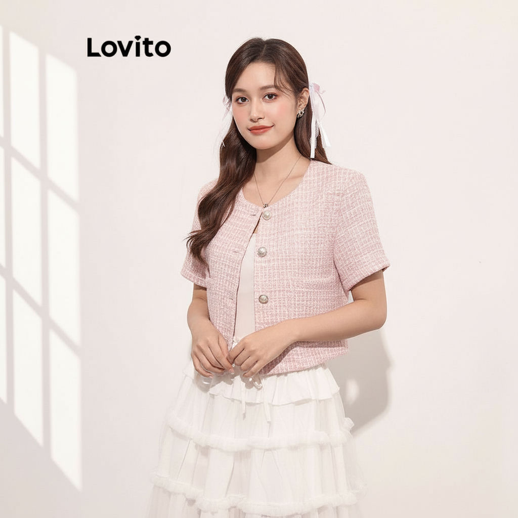 Lovito Casaco Casual Feminino Com Botão Simples E Bolso Em Tecido Texturizado L117ADD104 em Oferta na Shopee