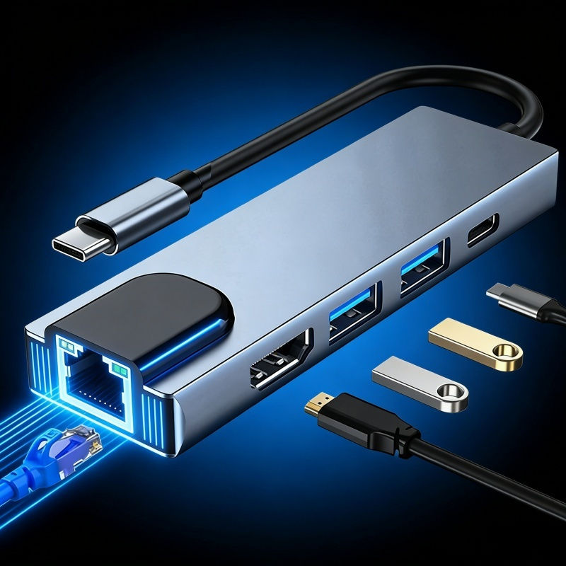 Portas 5 vga Para Tipo c Adaptador De hub De Porta usb 4K HDMI RJ45 Splitter Docking Station Laptop MacBook
