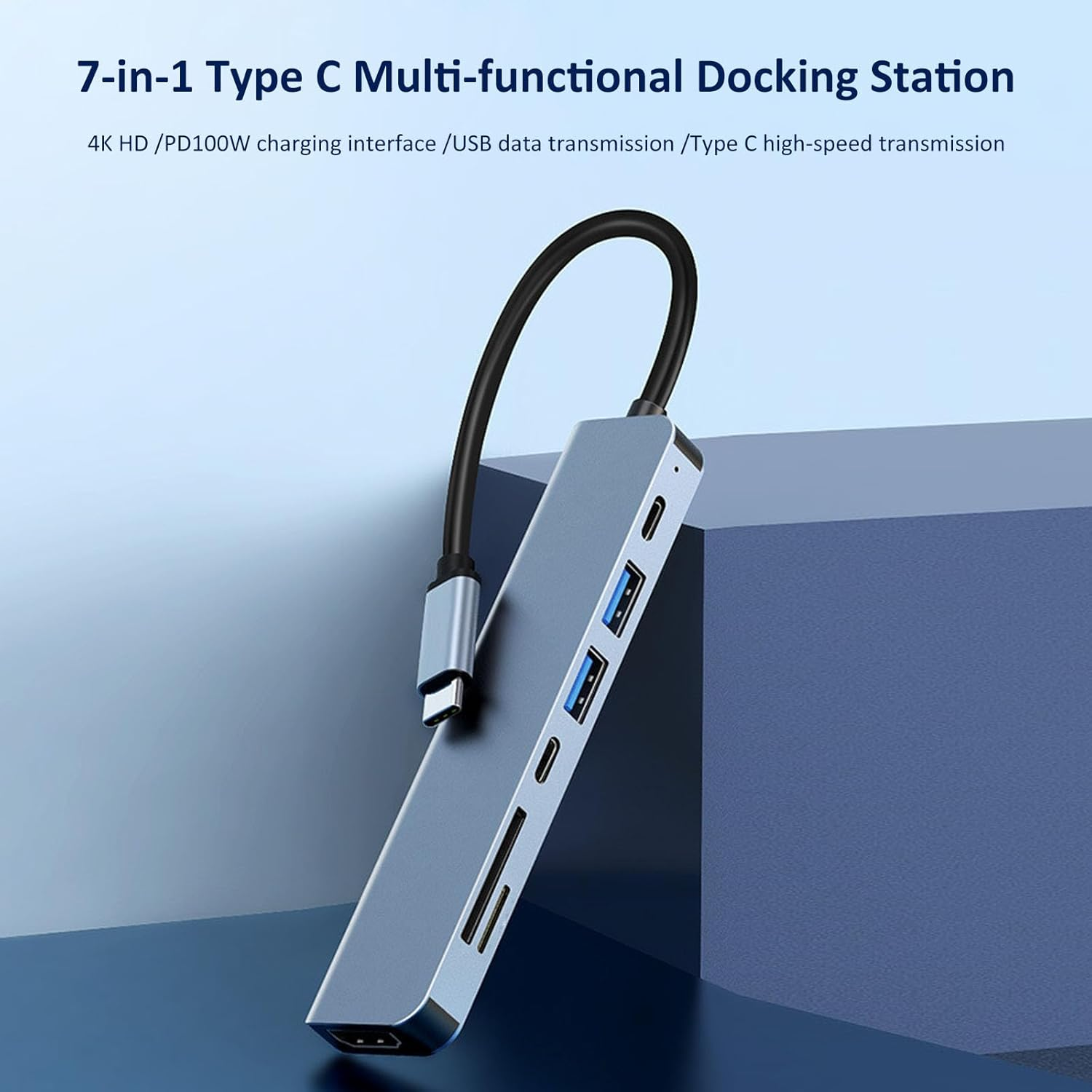 Adaptador Hub USB-C 7 em 1 para MacBook, com leitor de cartões SD/TF, USB 3.0/2.0 e carregamento PD 4K HDMI