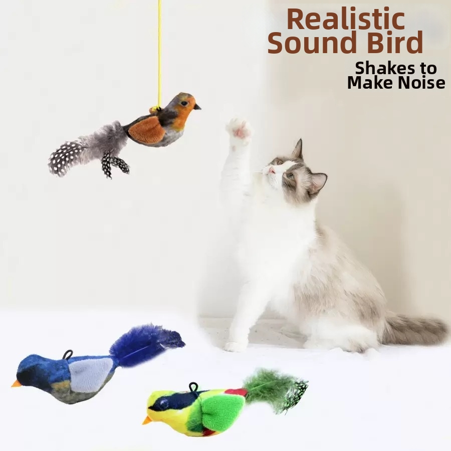 Brinquedo De Gato De Pássaro De Pelúcia Realista Com Som De Chilrp Simulação Interativa Pet Play Pena Teaser Para Cães