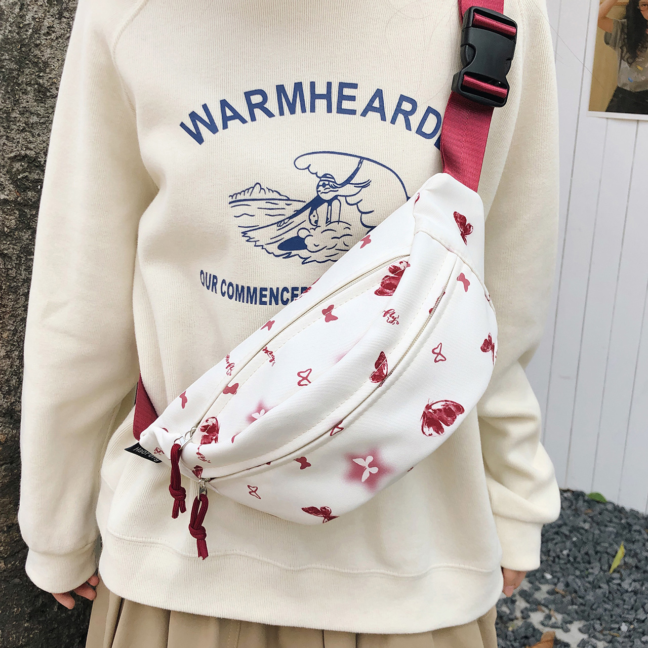 Bolsa de cintura feminina com estampa de borboleta, pochete com alça ajustável para casual e esportes