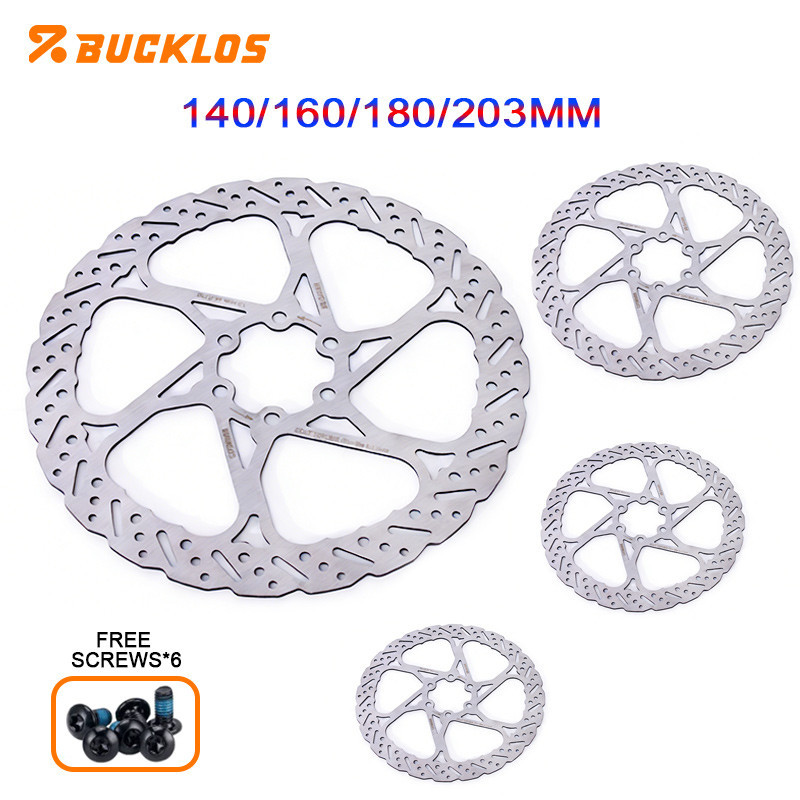 BUCKLOS Disco de Freio a Disco para Bicicleta 160mm Rotor de Disco de Aço Inox 140mm/180mm/203mm com 6 Parafusos
