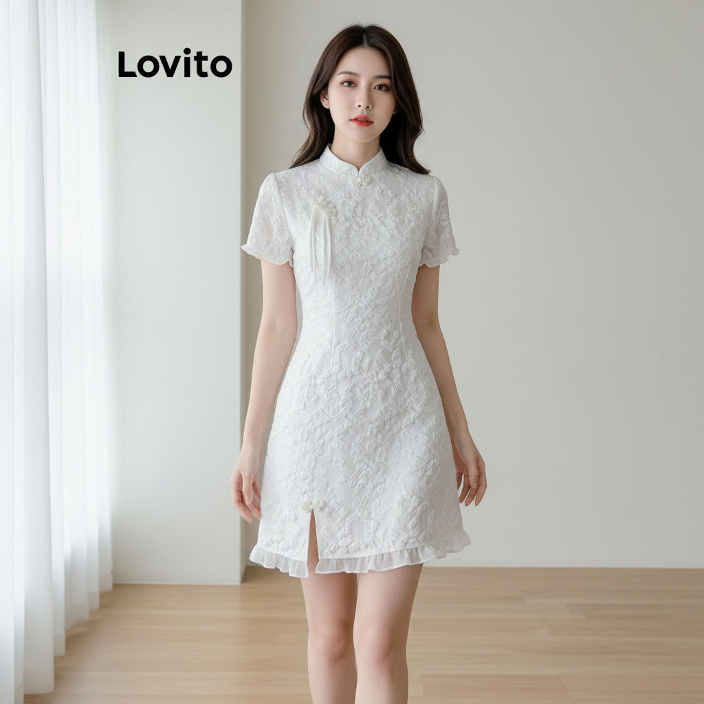 Lovito Vestido Casual Feminino Liso com Recorte Dividido LNA42086