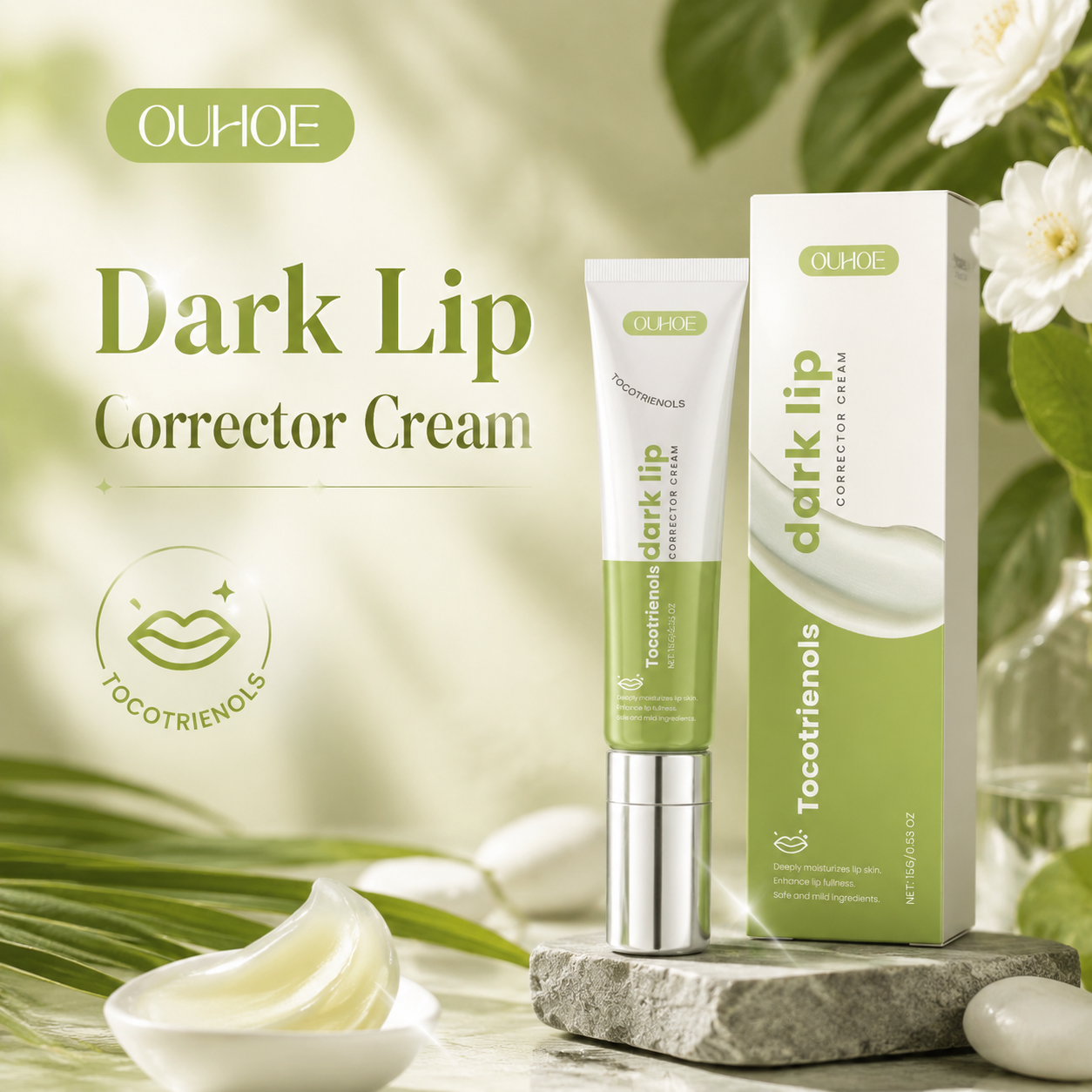 OUHOE Creme Corretor De Lábios Escuros , Bálsamo Hidratante De Tocotrienols Ilumina Os Linhas Suaves Restaura O Tom Rosa