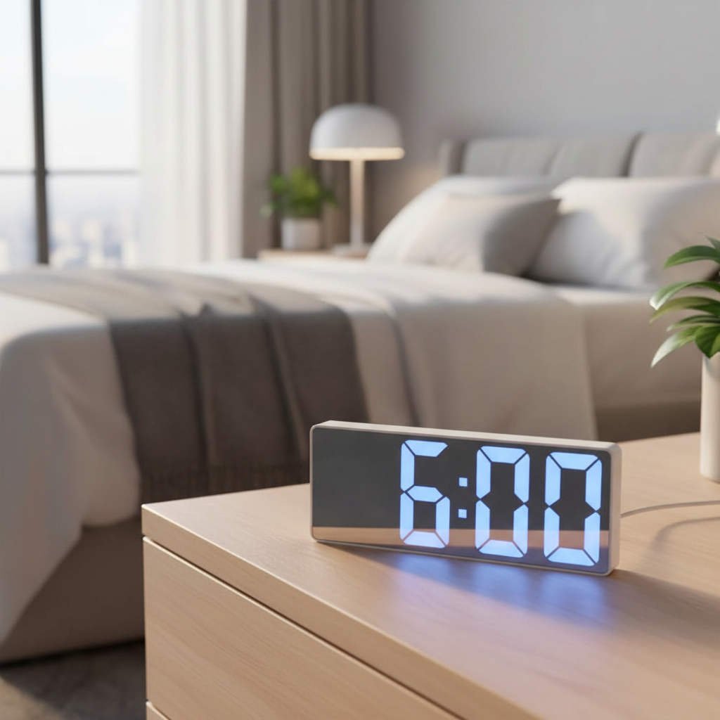 Relógio de Alarme Digital LED, Tela Grande, Controle de Som, Temperatura, Calendário, Relógio de Mesa Luminoso