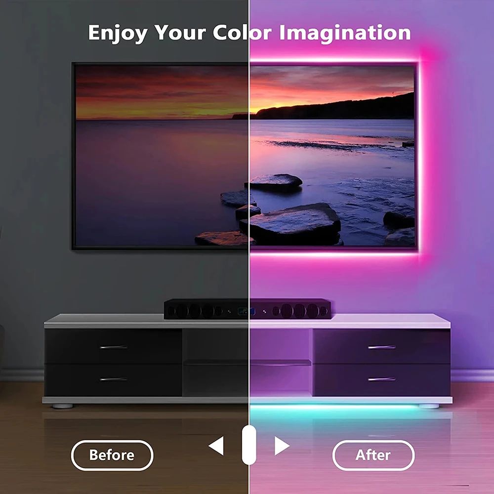 AXUS RGB 5050 Fita LED Controle por aplicativo Bluetooth e controle remoto, iluminação traseira para TV, fita flexível,