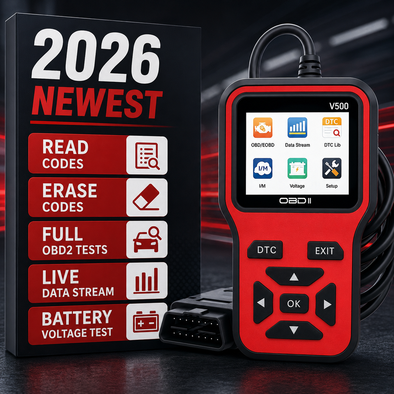 Scanner de Diagnóstico V500 OBD2, Ferramenta Automotiva para Leitor de Códigos de Falha do Motor com Função de