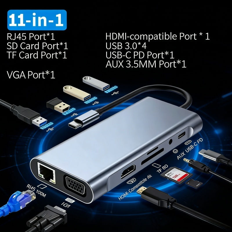 USB C HUB 11-Em-1 Tipo-Docking Station Para 4K HDMI VGA SD TF Leitor De Cartão Adaptador Multiporta MacBook Pro Air