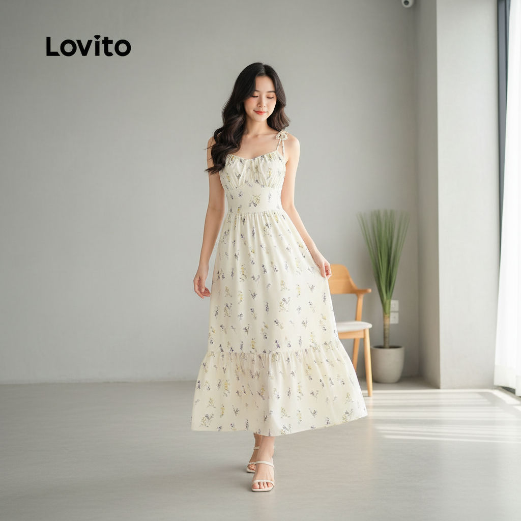 Lovito Vestido Multicolor Primavera Verão Floral Boho Para Mulheres Zíper L134ED104