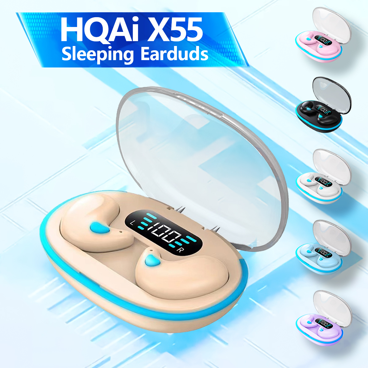 HQAi X55 Fones De Ouvido Sem Fio Para Dormir TWS Bluetooth Fone Com Bateria Longa À Prova D'água Microfone Embutido Canc em Oferta na Shopee