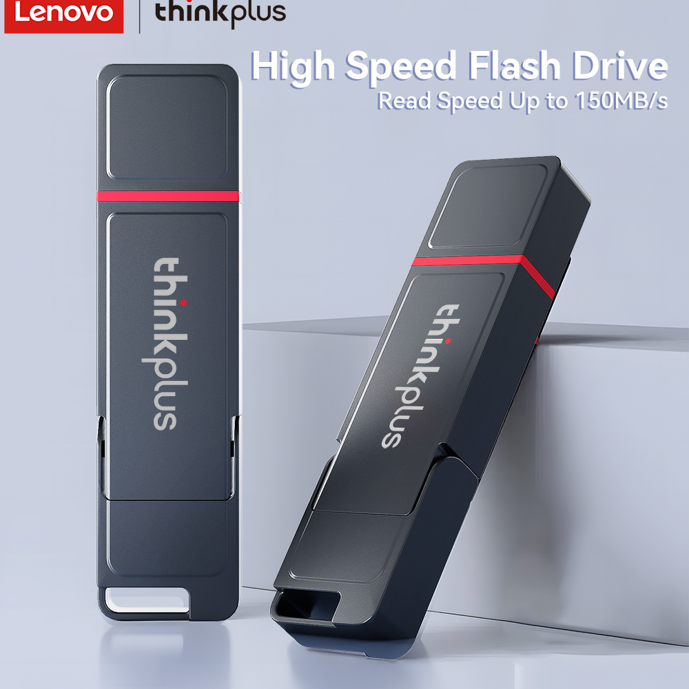 Lenovo Thinkplus USB de dupla interface com USB 3.2 e Type-C, corpo em liga de zinco com capa flip, design plug and play