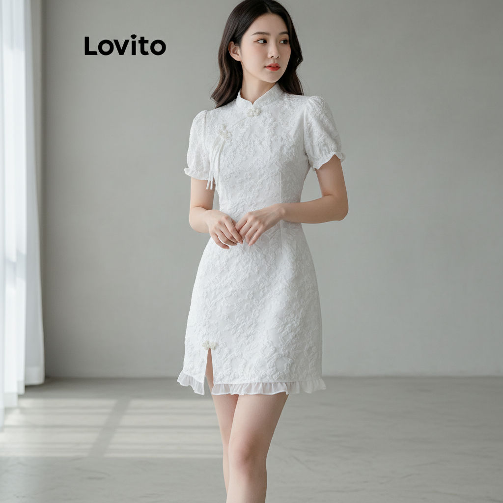 Lovito Vestido Casual Feminino Liso com Recorte Dividido LNA42086 em Oferta na Shopee