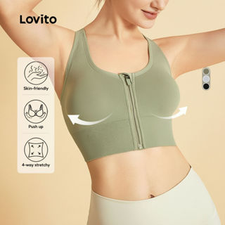 Lovito Sutiã Esportivo com Suporte Elevado para Exercícios Sem Costura e Absorção de Suor Zíper Frontal L34AD001 em Oferta na Shopee