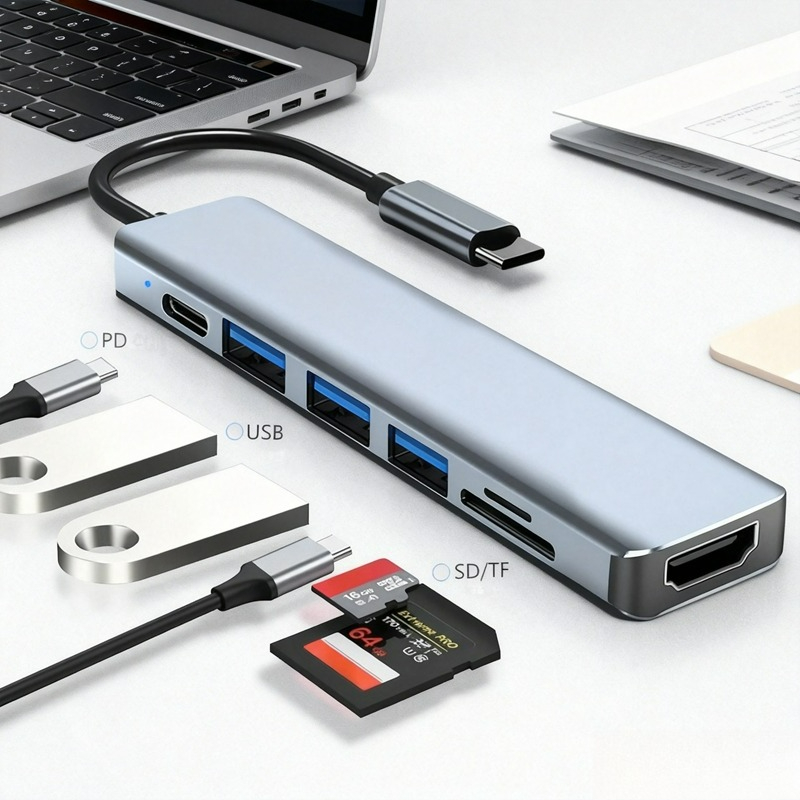 Hub USB Para Leitor De Cartão SD TF Compatível Com HDMI 4K vga Tipo c Encaixe De Carregamento MacBook