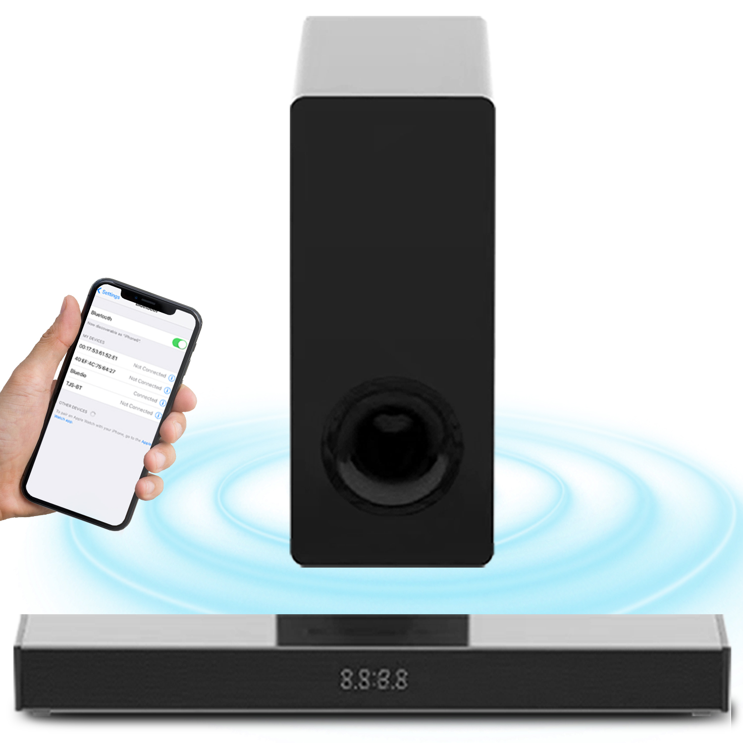 Barra de som Bluetooth 2.1 para home theater com subwoofer para TV, som envolvente com HDMI ARC, óptico, AUX, USB para