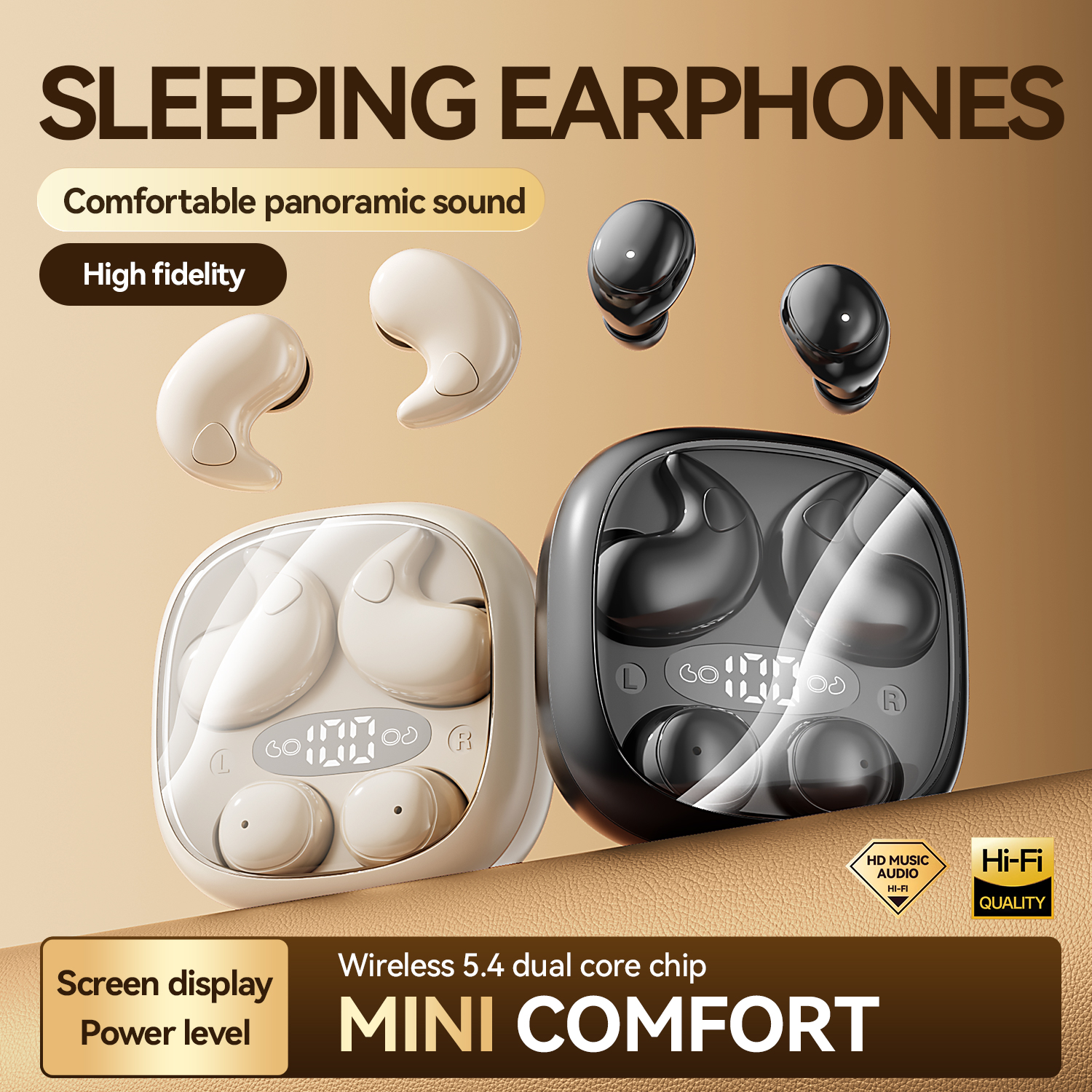 SPRISE M126 Fones de ouvido Bluetooth de dormir 2 pares sem fio com microfone, fones de ouvido com cancelamento de ruído