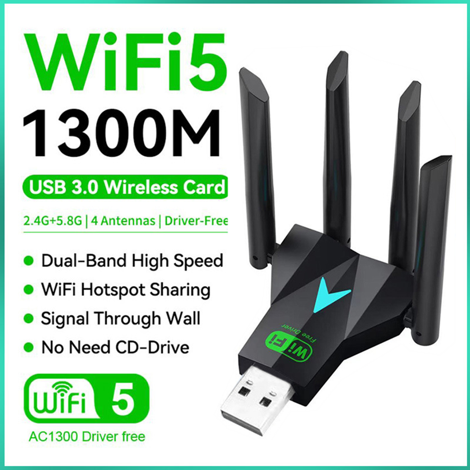USB 3.0 1300Mbps wifi para PC adaptador bluetooth 4 Antenas Placa de Rede Sem Fio Drive Livre Banda Dupla 2.4G 5Ghz