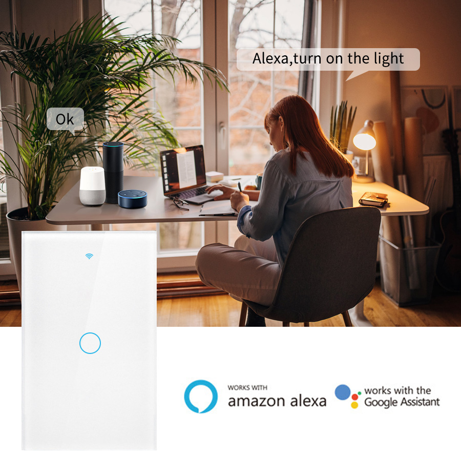 AXUS Funciona com Tuya Interruptor WiFi EUA RF433 1-4 Gangues Sem Fio de Neutro Sensor de Toque LED — imagem 2 de 2