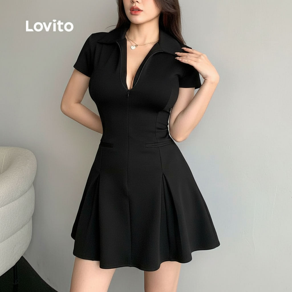 Lovito Vestido Casual Feminino Zíper Liso L104ED411 em Oferta na Shopee