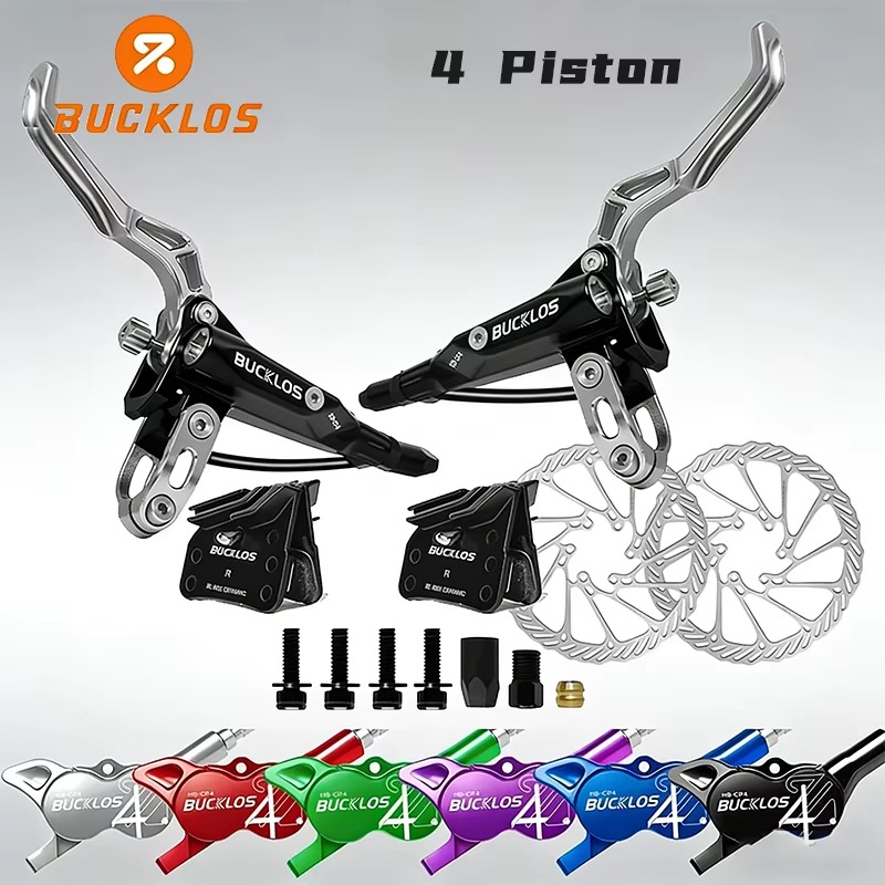 BUCKLOS Freio de Bicicleta com Rotor 160mm 4 Pistões de Alumínio Liga Freio a Disco Hidráulico 6 Cores Freios