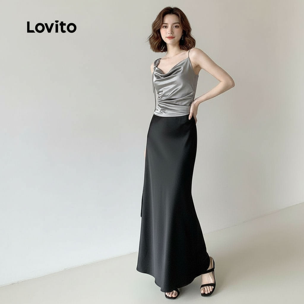 Lovito Saias elegantes básicas com fechamento de zíper para mulheres L104ED197 em Oferta na Shopee