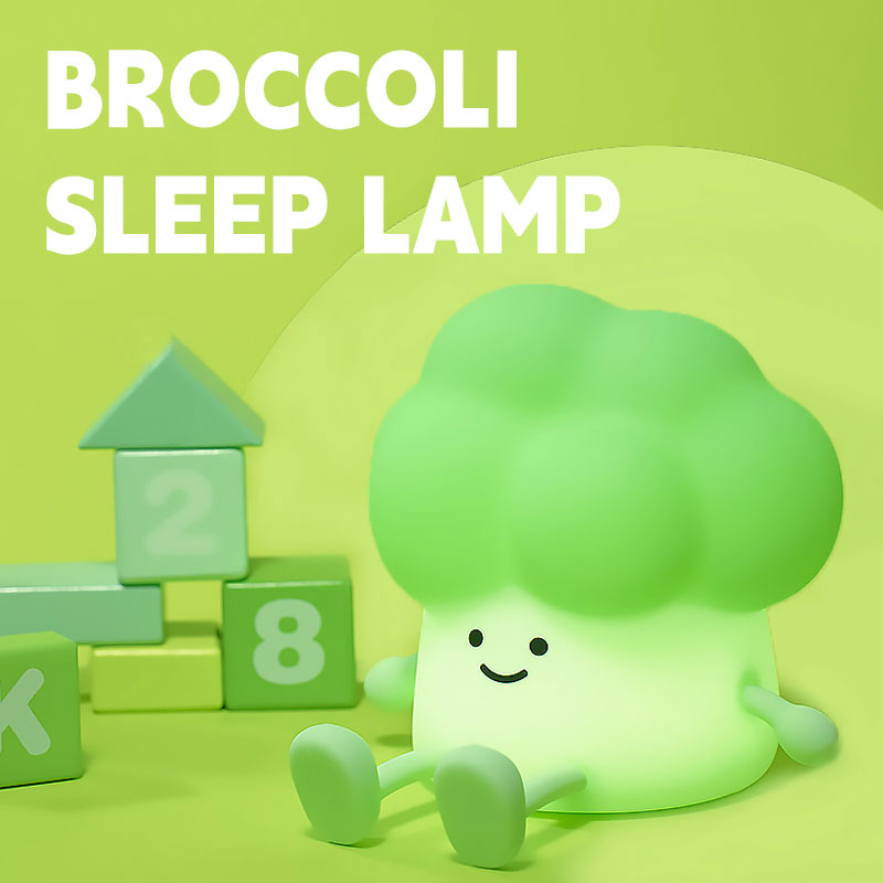 Novo Design: Lâmpada Noturna Fofa de Brócolis em Silicone Macio, Desenho de Desenho Animado Kawaii, Recarregável, LED