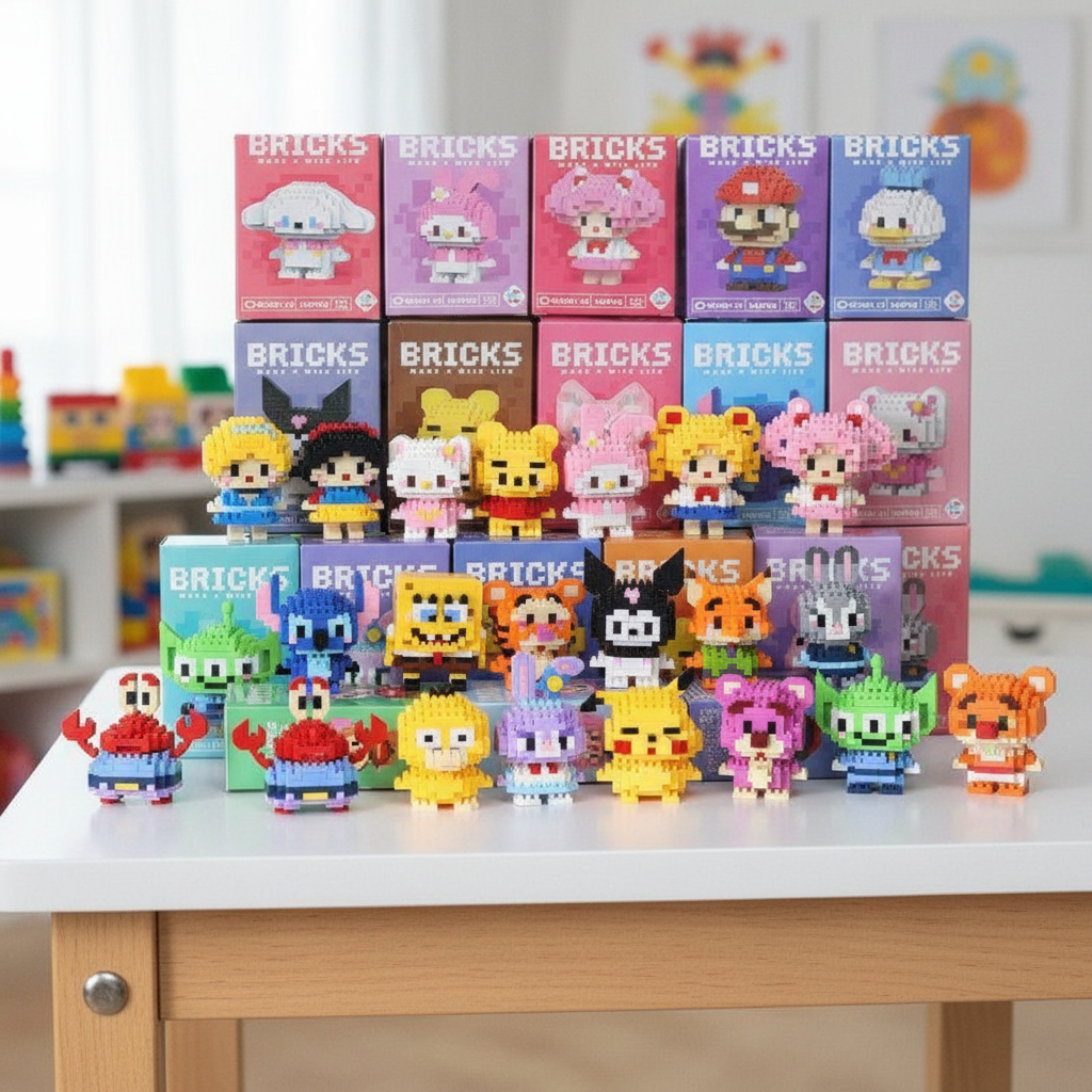  Conjunto de Blocos Pequenos, Quebra-Cabeças de Personagens de Desenhos Animados, Caixa Surpresa, Presente de Natal