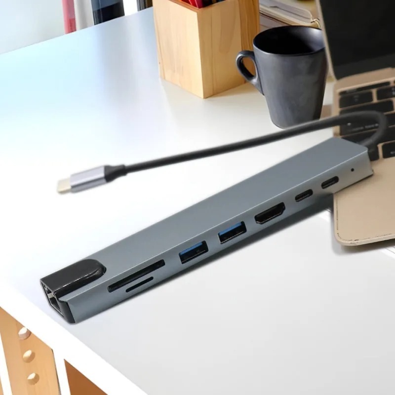 Hub USB C 8 Em 1 Tipo Para 4K , Adaptador HDMI , Estação De Acoplamento , Divisor Com Leitor De Cartão RJ45 SD/TF PD Lap