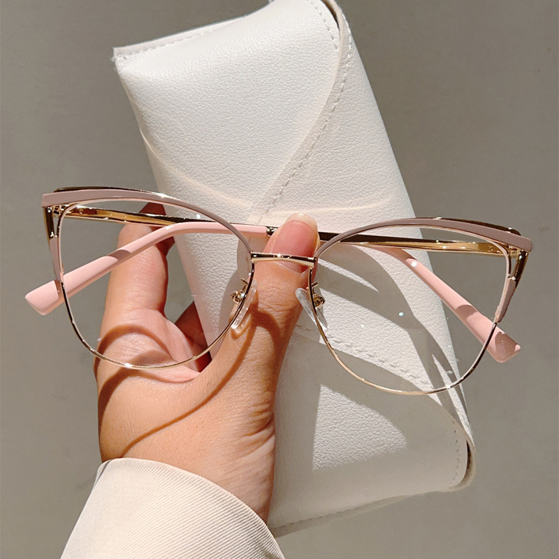  Óculos de Moda Gato com Armação Metálica Anti Luz Azul e Anti Radiação UV