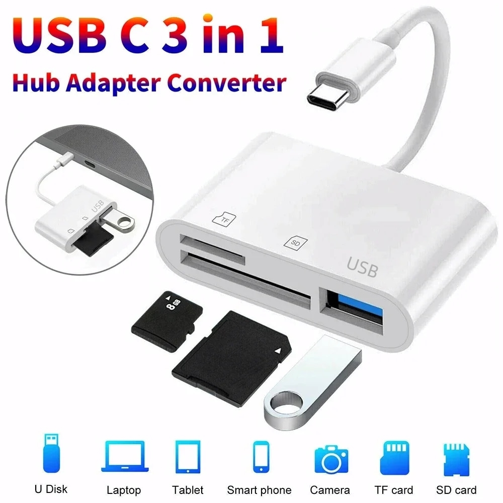 Adaptador USB Tipo-C OTG 3 Em 1 Leitor De Cartão SD TF Conector De Transferência Rápida De Dados Para iPhone Samsung Plu