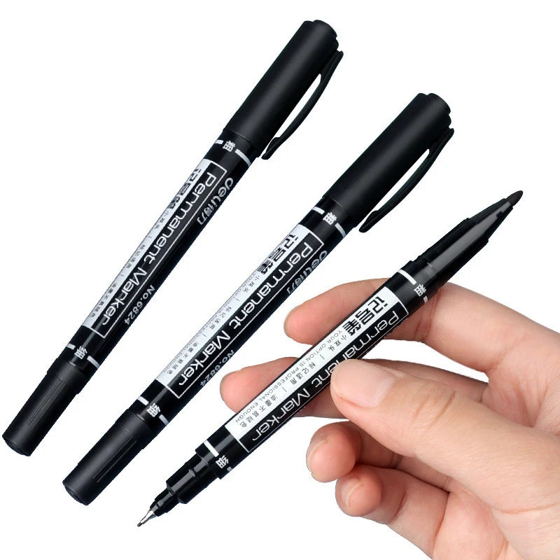 Caneta Marcadora Permanente De Ponta Dupla 10 Pçs/Set Fina Tinta À Prova D'água Preto Azul Cor 0.5mm-1mm Escola Escritór
