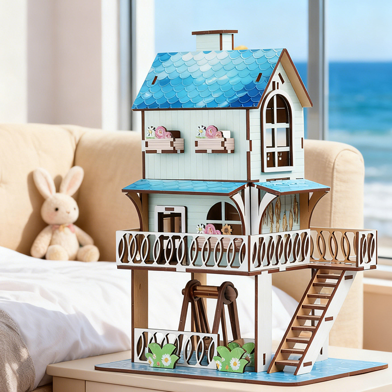Quebra-Cabeça 3D Seaview House De Madeira-Decoração De Estante , Artesanato DIY , Presente Colecionável (Não Elétrico)
