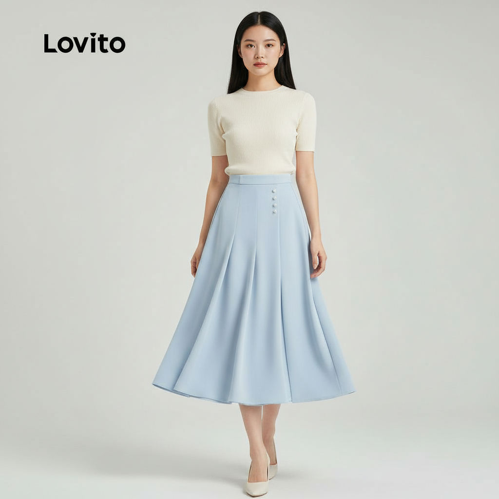 Lovito Saia Feminina Elegante com Botão para Verão Primavera L128ED646 em Oferta na Shopee