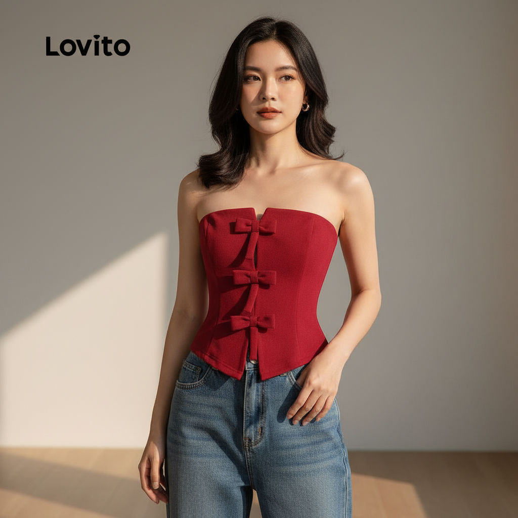 Lovito Regata Feminina Primavera Verão Com Laço Delicado L104ED993 em Oferta na Shopee