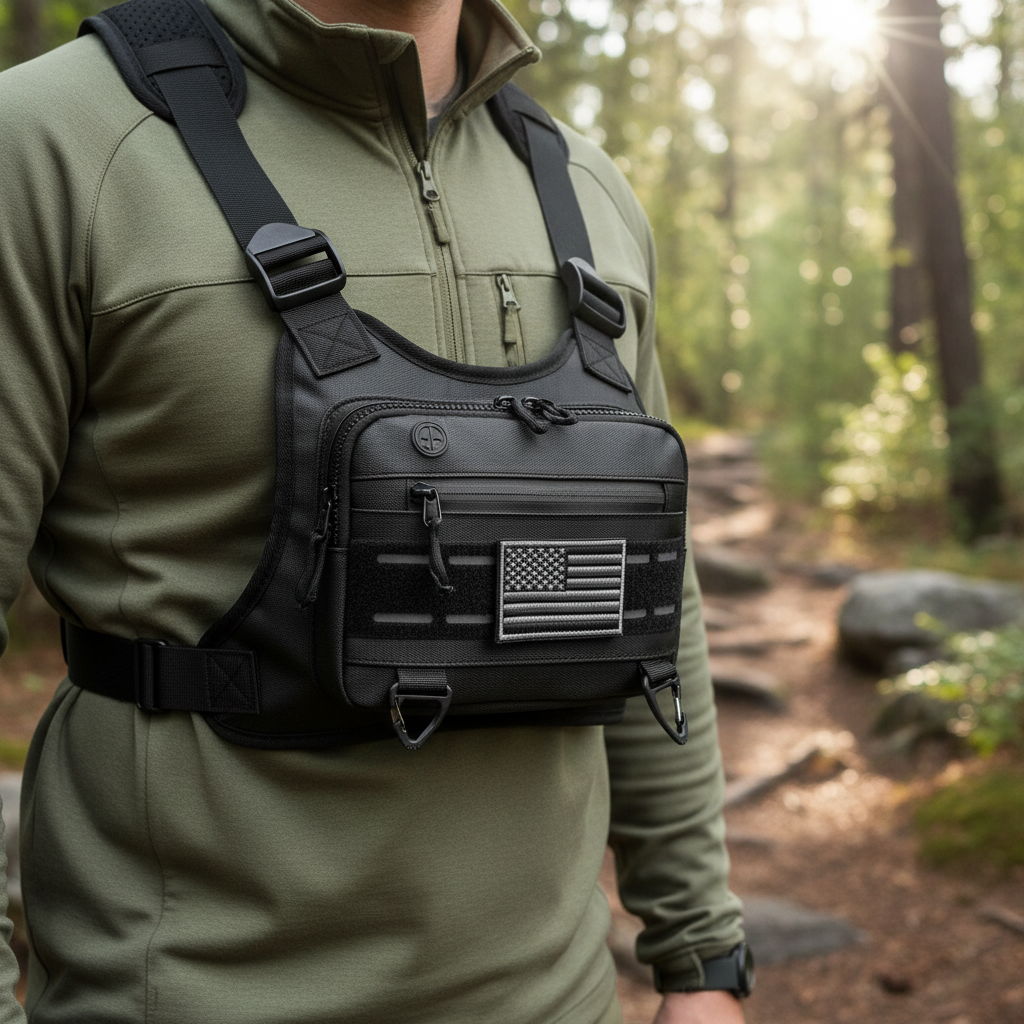 Bolsa Peitoral à Prova d'Água para Homens e Mulheres - Colete Esportivo ao Ar Livre (Preto)