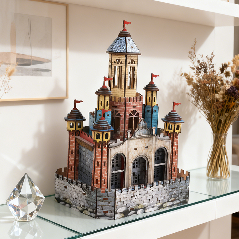 Quebra-Cabeça De Castelo De Conto De Fadas De Madeira 3D DIY-Corte A Laser , Decoração De Casa , Brinquedo Educativo Par