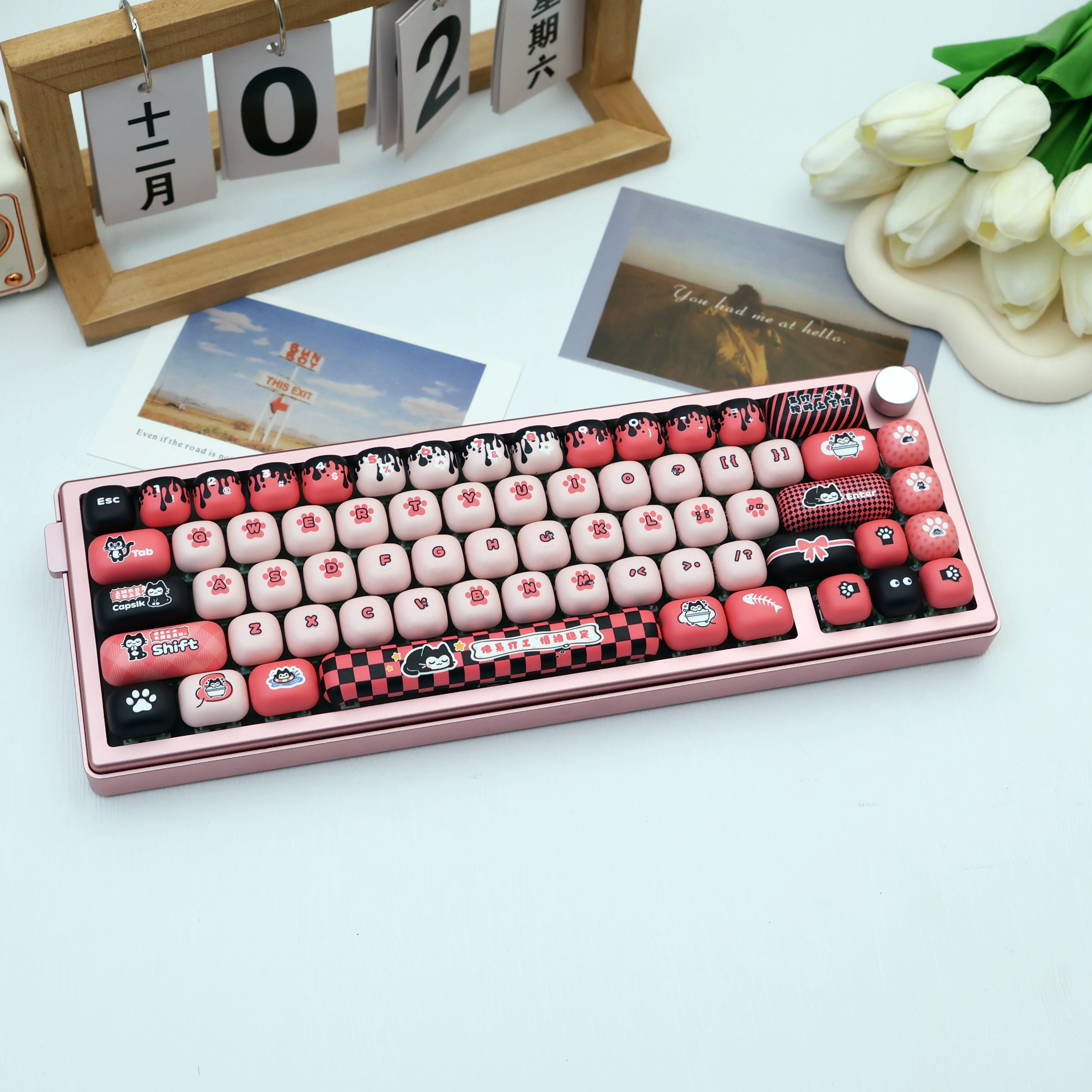 140 Teclas Tema Gato 104 Keycaps PBT Sublimação Perfil MOG para Teclados Mecânicos 61 64 68 87 96 104 108