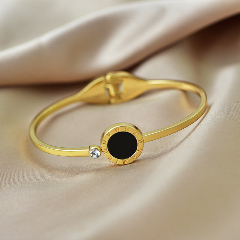 Detalhes do Pulseira Minimalista Aberta com Números Romanos - Bangle Ajustável de Estilo Vintage em Aço Inoxidável, Joia Fashion