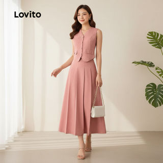 Lovito Refine Blusas Femininas Elegantes Botões Lisos Plissados Verão/Primavera LBL24158 em Oferta na Shopee