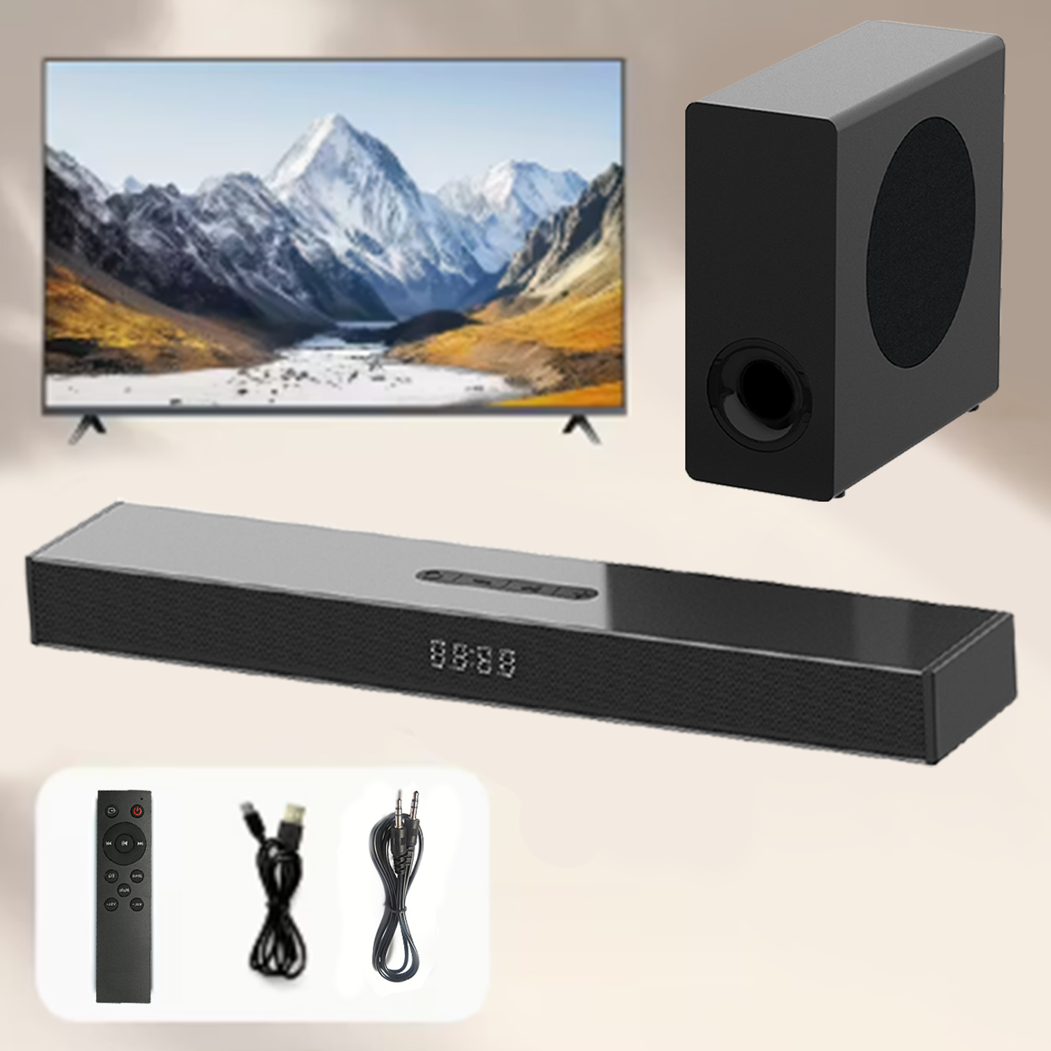 Barra de Som de 100W com Subwoofer, Sistema de Home Theater com HDMI ARC/Bluetooth/Controle Remoto, Caixa de Som Externa