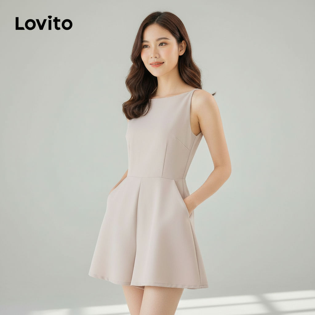 Lovito Macacão Feminino Casual Plissado Liso L80ED343 (Multicolorido) em Oferta na Shopee