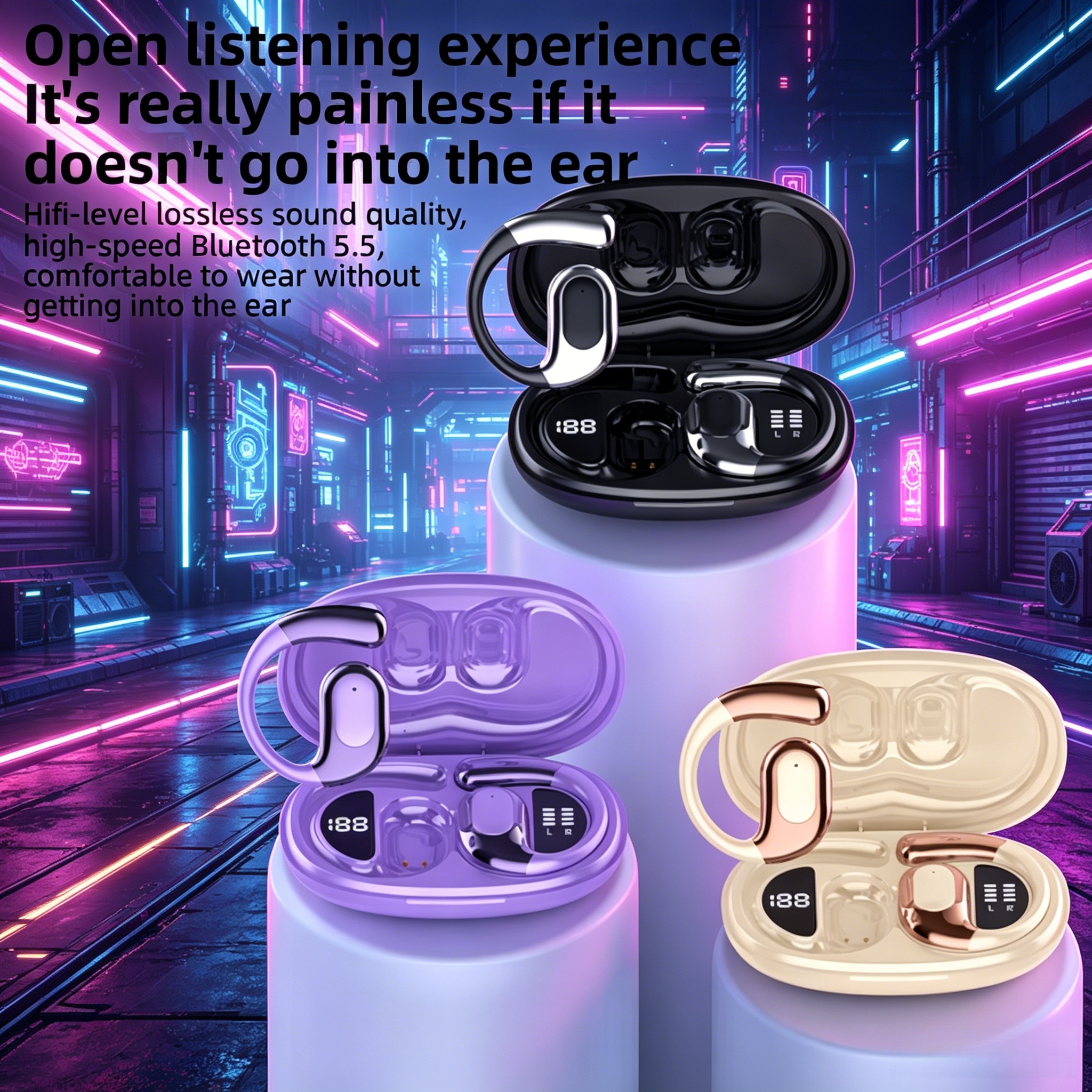 Bnixry K04 Fones de Ouvido Bluetooth Sem Fio Graves Fones Canceladores de Ruído Fones de Ouvido para Jogos Fones de Osso