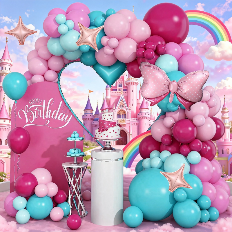 Guirlanda De Balão Azul Rosa Com Tema Do Castelo Da Princesa 110 Unidades Para Enfeite De Local De Festa De Meninas Inte