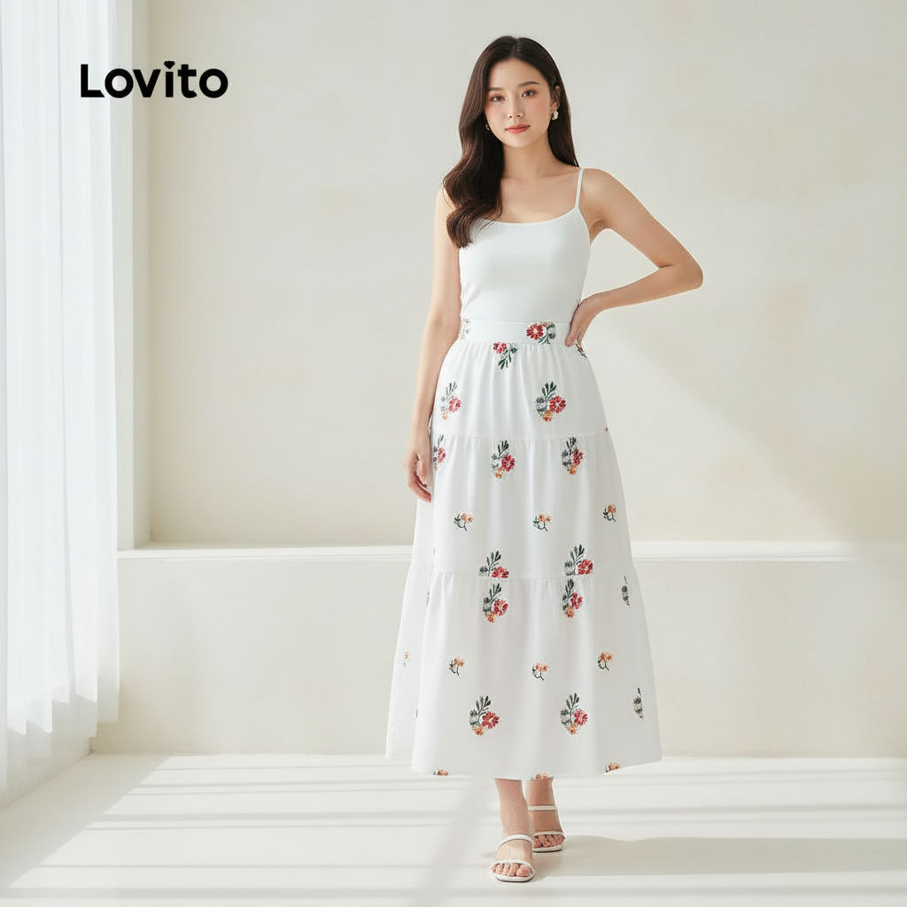 Lovito Saia Feminina Casual Conforto Estampa Floral Em Camadas Verão Primavera L128ED840