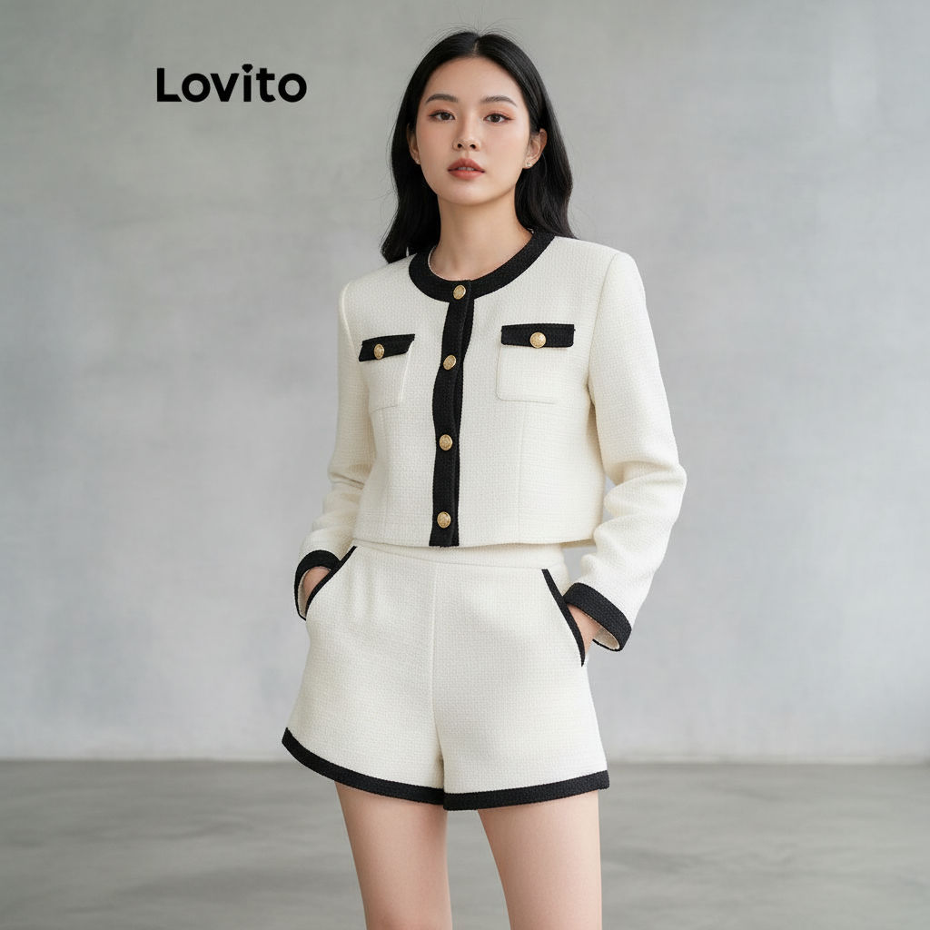 Lovito Feminina Blusa Botão Lisa Colorida ou Calça Elegante L102AD373 em Oferta na Shopee