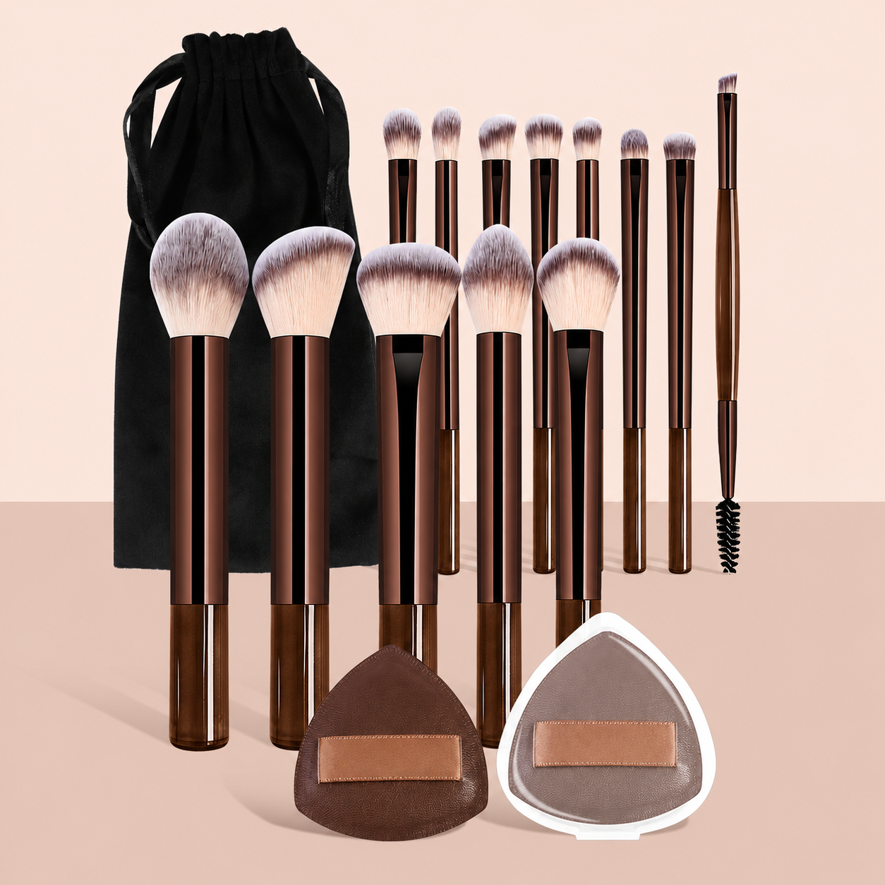 Kits de Pincéis de Maquiagem com Bolsa de Armazenamento, 13 Pincéis de Maquiagem & 2 Esponjas & 1 Bolsa, Ferramentas