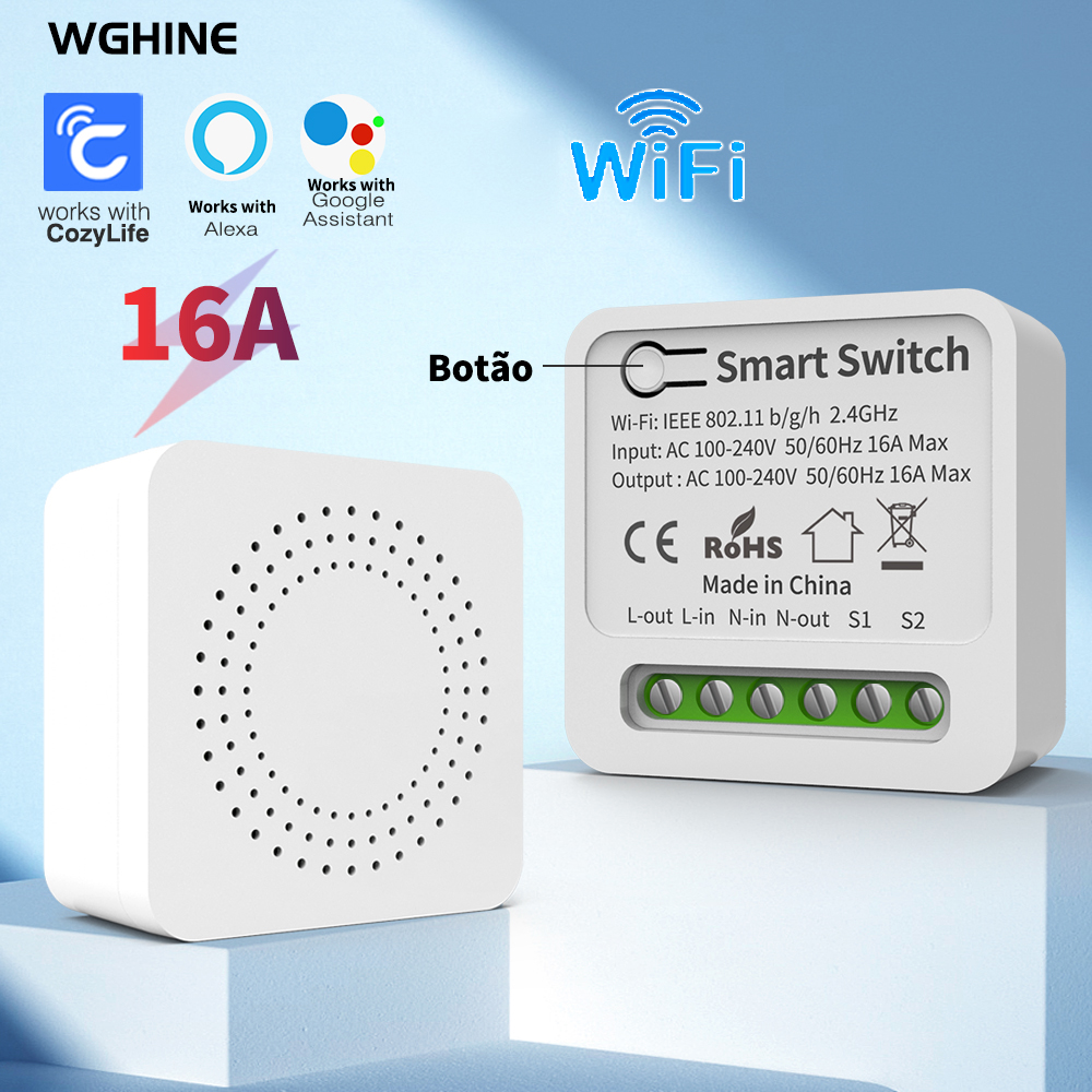 Interruptor inteligente com timer, suporta 16A Mini 2026, compatível com Alexa e Google Home para controle de voz