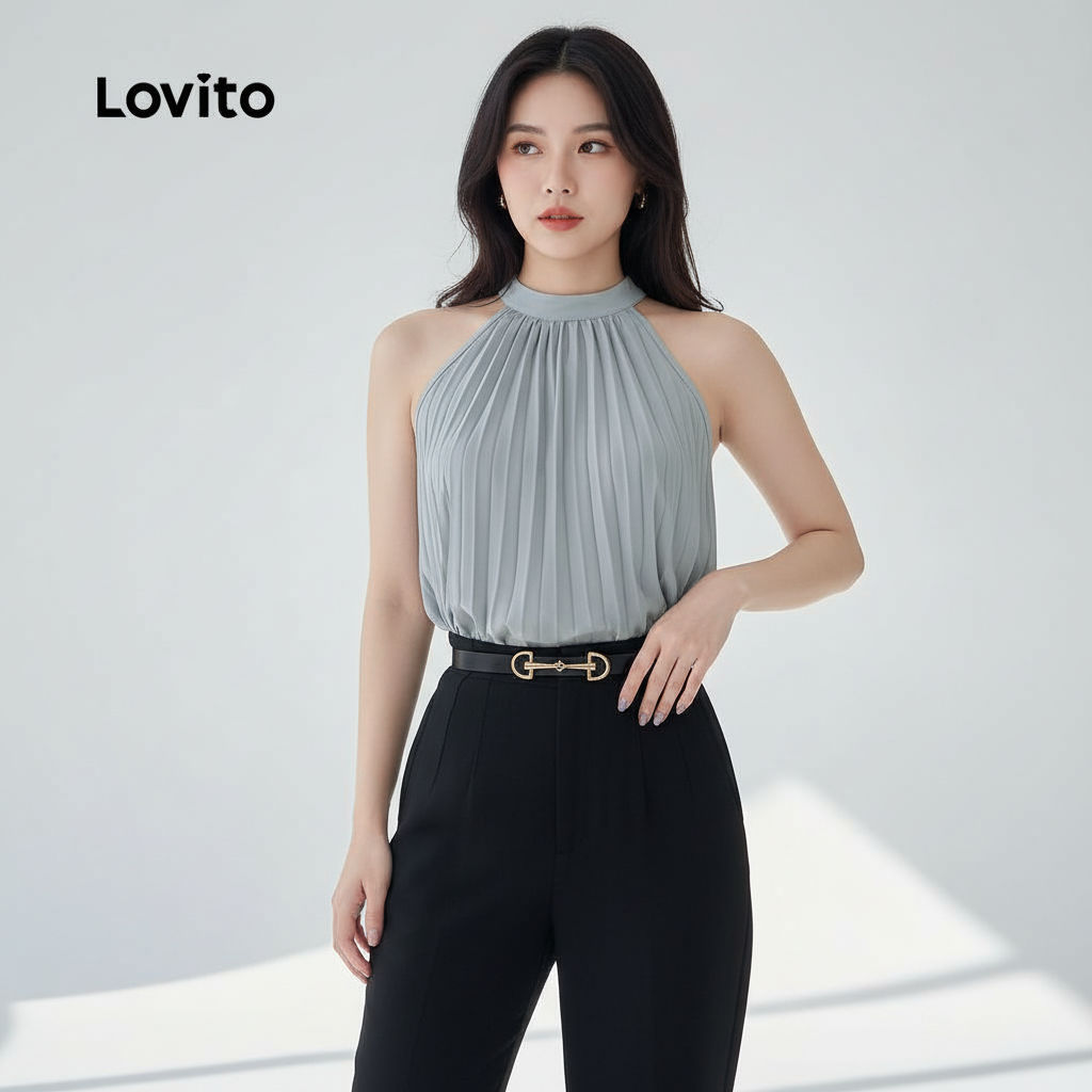 Lovito Blusa Regata Feminina Casual Lisa Plissada L128ED934